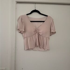 Klassy Network Light Beige Puff Sleeve Blouse W/opening